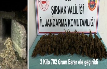 3 kilo 702 Gram Esrar ele geçirildi